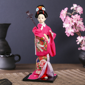 Кукла коллекционная 'Японка в цветочном кимоно с музыкальным инструментом' 30х12,5х12,5 см