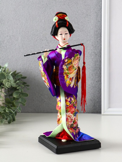 Кукла коллекционная «Японка в фиолетовом кимоно с флейтой», 25×9.5×9.5 см