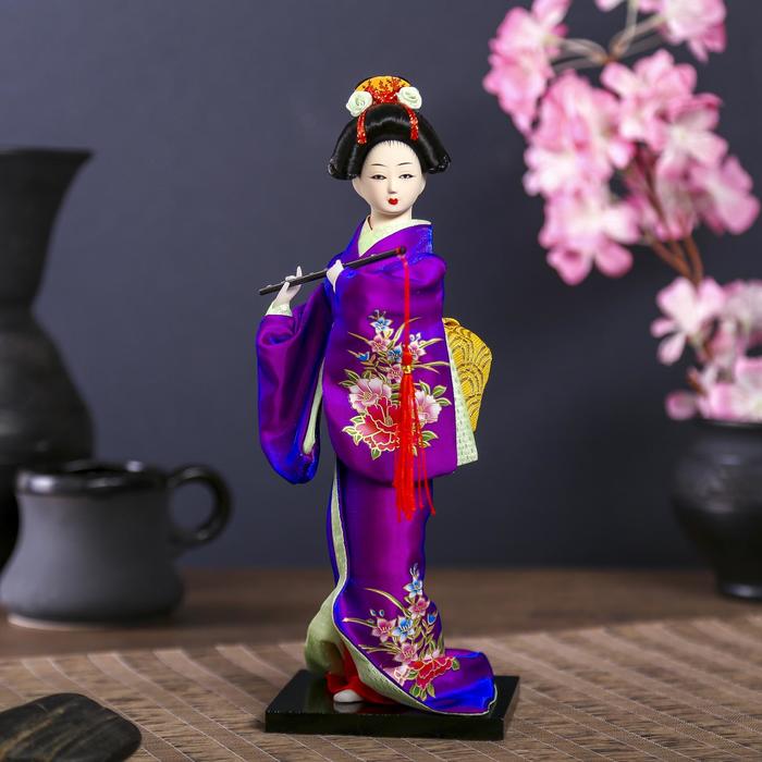 Кукла коллекционная "Японка в фиолетовом кимоно с флейтой" 25х9,5х9,5 см - Фото 1