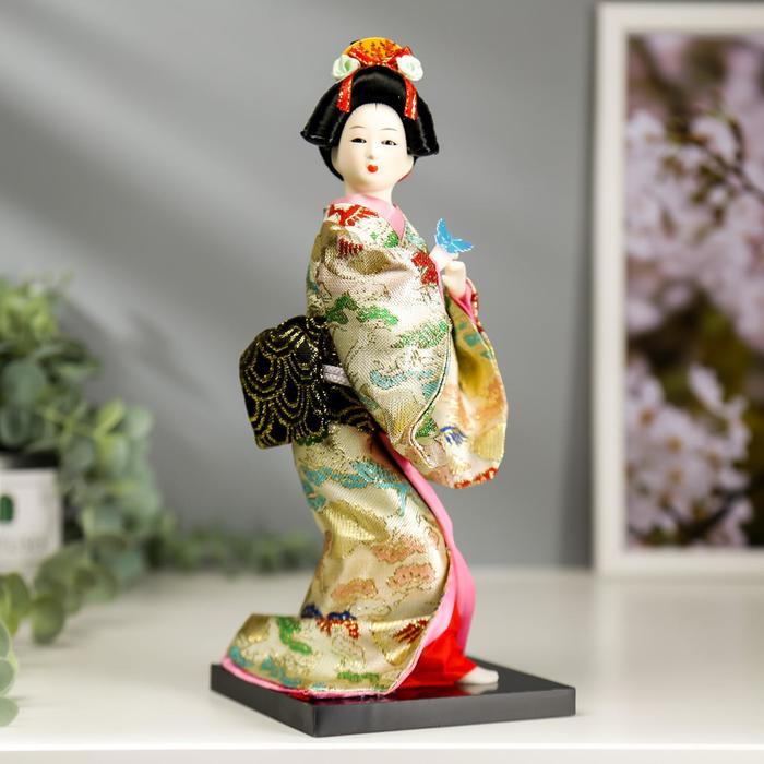 Кукла коллекционная "Японка в цветочном кимоно с бабочкой на руке" 25х9,5х9,5 см - Фото 1