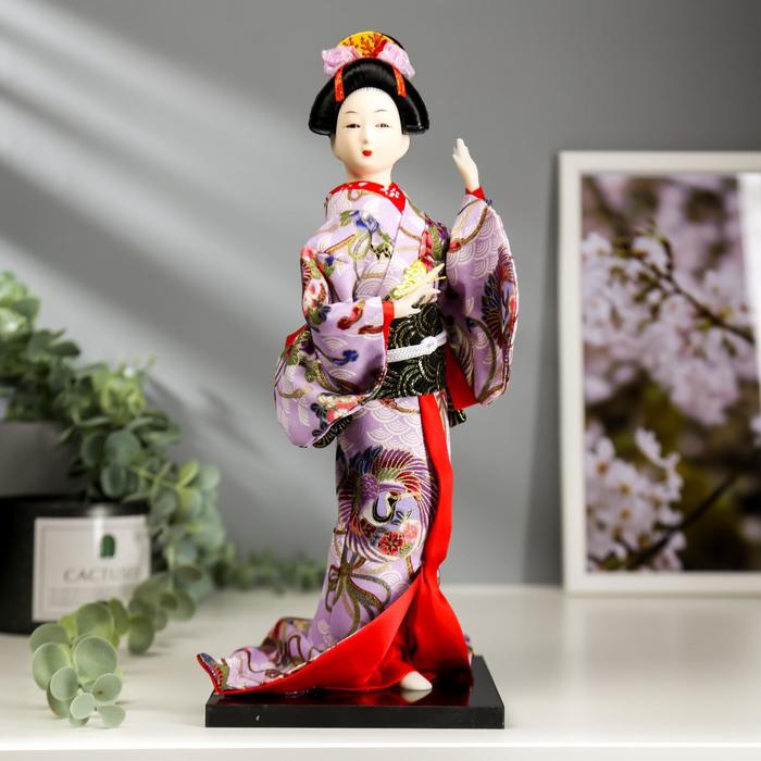 Кукла коллекционная "Японка в цветочном кимоно с бабочкой на руке" 30х12,5х12,5 см - Фото 1