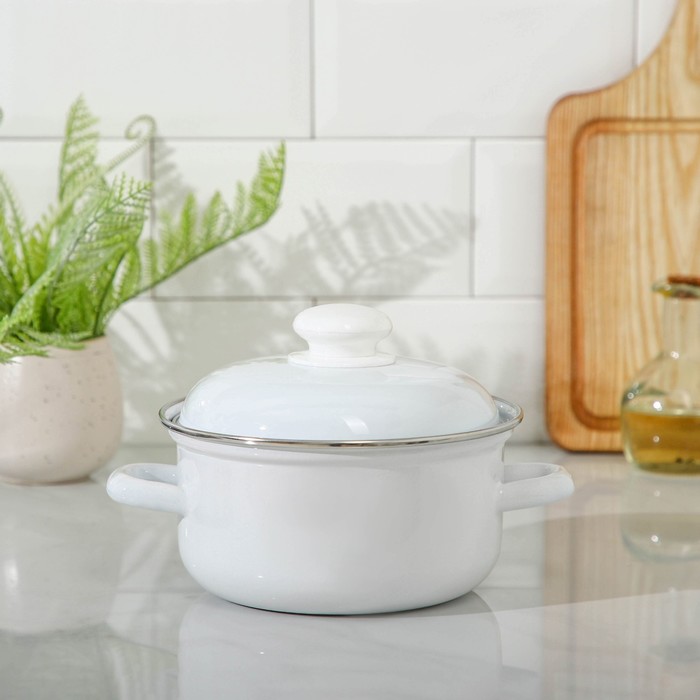 Кастрюля эмалированная, 1.5 л, d=16 см, h=9.5 см, индукция, белая - Фото 1