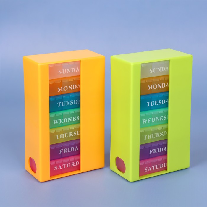 Таблетница - органайзер «Неделька», английские буквы, 14,2 × 8,5 × 4,7 см, 7 контейнеров по 3 секции, разноцветный - фото 1911360927