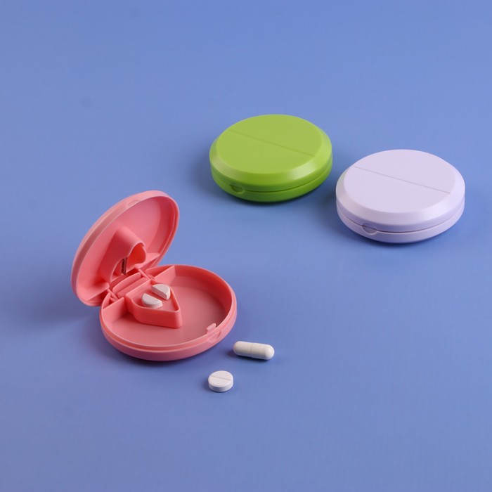 Таблетница с таблеторезкой, d = 7 × 2,3 см, 1 секция, цвет МИКС - фото 1912207404