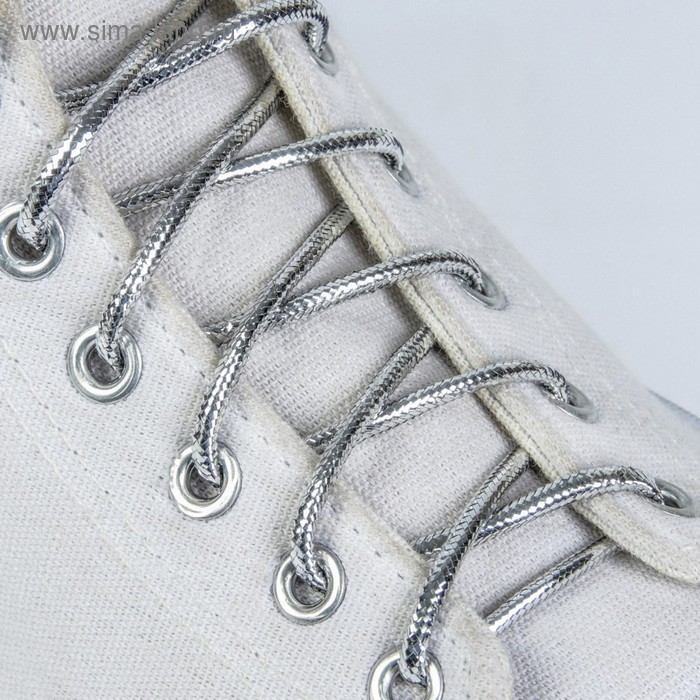 Шнурки для обуви, пара, круглые, металлизированные, d = 4 мм, 140 см, цвет серебряный - Фото 1