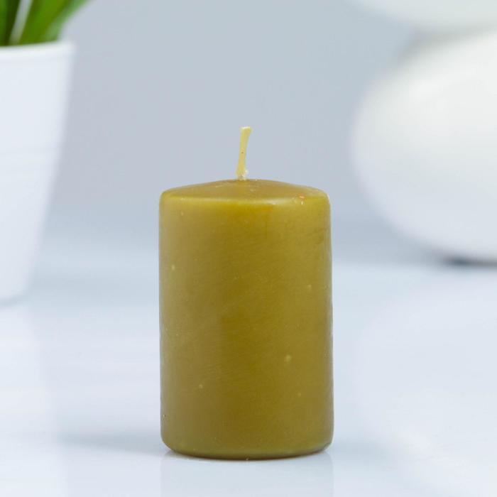 Свеча - цилиндр, 4×6 см, 9 ч, оливковая - Фото 1