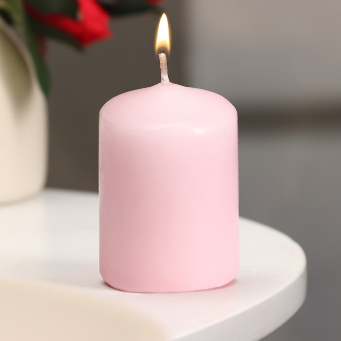 Свеча - цилиндр, 4×6 см, 9 ч, светло-розовая - Фото 1