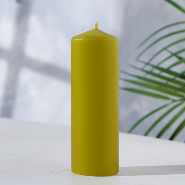 Свеча - цилиндр, 4×12 см, 15 ч, оливковая - Фото 1