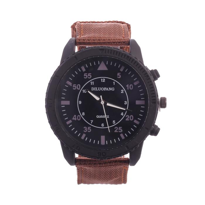 Часы наручные мужские "Солдат", коричневые, d=4.5 см, ремешок текстиль 22 мм - Фото 1