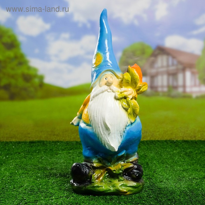 Садовая фигура "Гном в синем колпаке" 43см - Фото 1