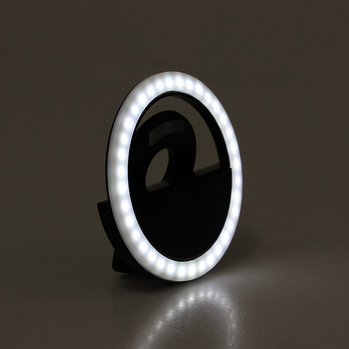 Светодиодная кольцевая лампа для телефона LuazON AKS-06, 3 режима, 80 мАч, черная - фото 51475429