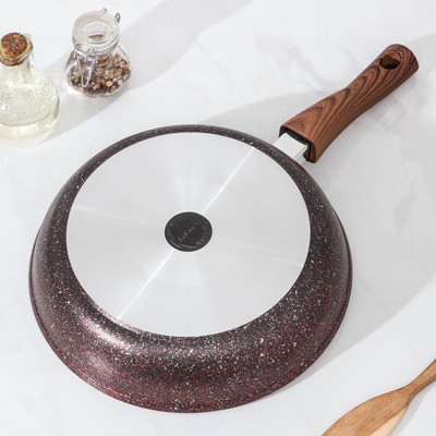 Сковорода KUKMARA Granit ultra, d=28 см, съёмная ручка, антипригарное покрытие, коричневая