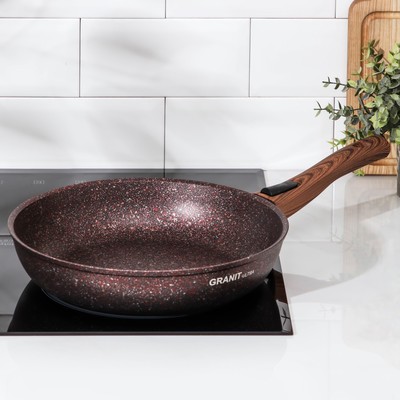Сковорода KUKMARA Granit ultra, d=28 см, съёмная ручка, антипригарное покрытие, коричневая
