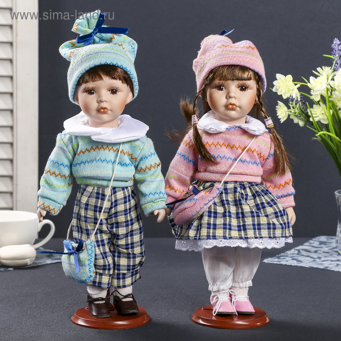Кукла коллекционная парочка "Зоя и Серёжа в полосатых кофтах" (набор 2 шт) 30 см - Фото 1