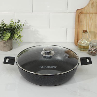 Сотейник KUKMARA, d=30 см, съёмные ручки, стеклянная крышка, антипригарное покрытие, алюминий, тёмно-серая