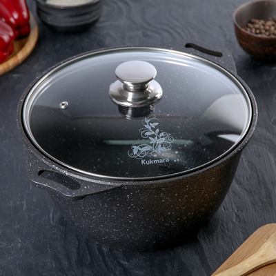 Кастрюля KUKMARA, 4 л, d=24 см, h=13.5 см, стеклянная крышка, антипригарное покрытие, литой алюминий, тёмно-серая