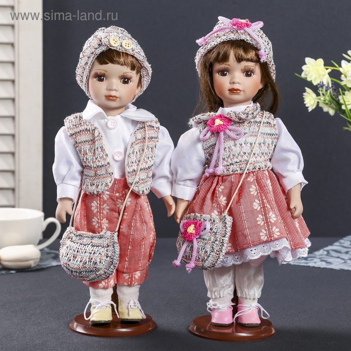 Кукла коллекционная парочка "Ева и Захар в пёстрых жилетках" (набор 2 шт) 30 см - Фото 1