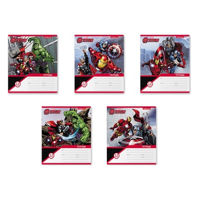 Тетрадь 12 листов в клетку, Erich Krause «Мстители. Самые могущественные герои земли», картонная обложка 170 г/м2, МИКС