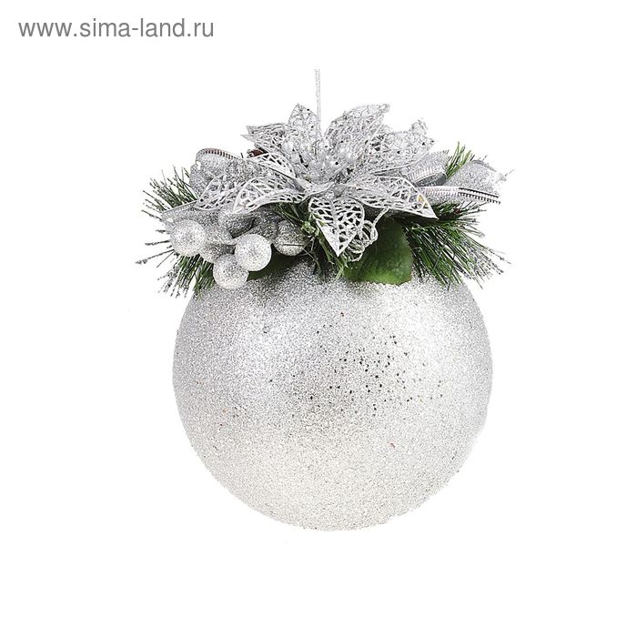 Шар пластик декор d-15 см "Ажурный цветок" серебро - Фото 1