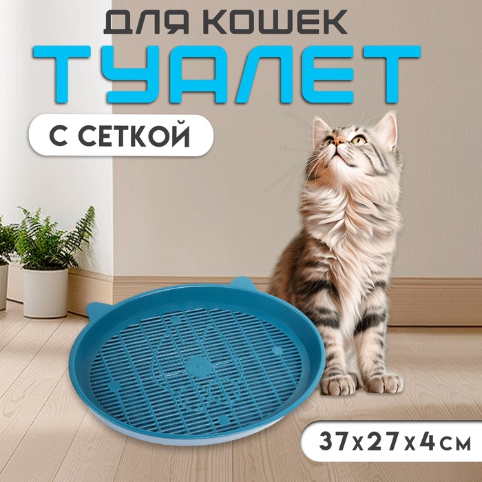 Туалет с сеткой "Киса", 37 х 27 х 4 см, синий - Фото 1