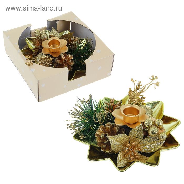 подсвечник на одну свечу шишки золото 17*17 см - Фото 1