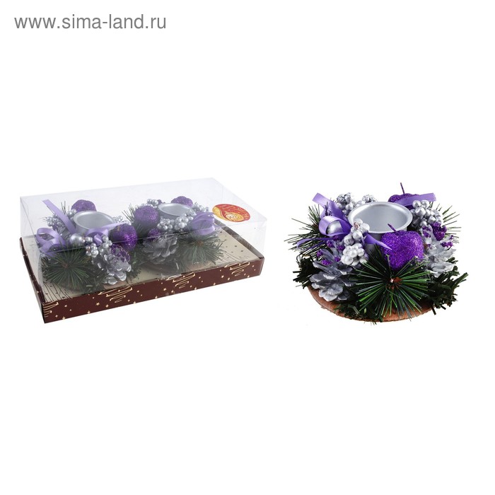 подсвечник на две свечи ягодки бантик фиолет 12*24 см (набор 2шт) - Фото 1