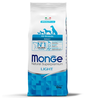 Сухой корм Monge Dog Speciality Light для собак всех пород, лосось/рис, низкокалорийный, 12 кг   429