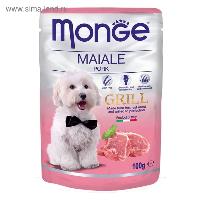Влажный корм Monge Dog Grill Pouch для собак, свинина, 100 г - Фото 1