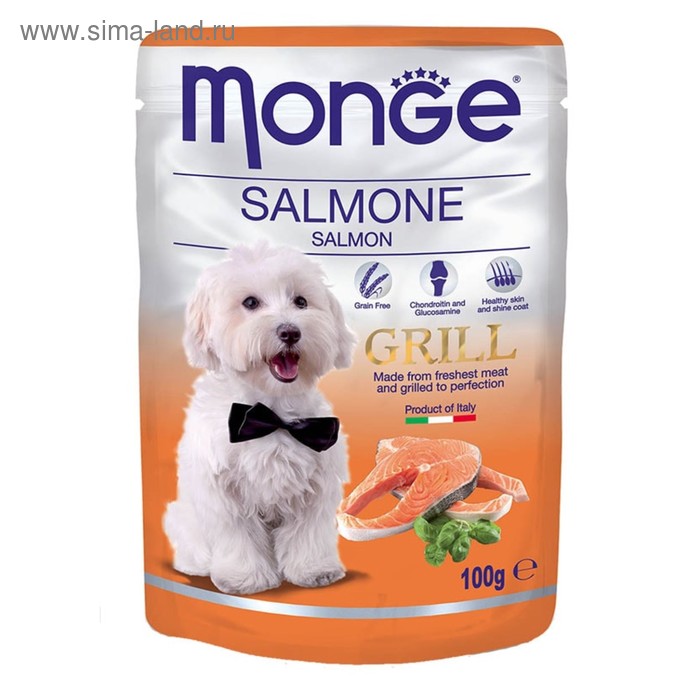 Влажный корм Monge Dog Grill Pouch для собак, лосось, 100 г - Фото 1
