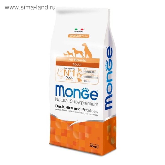 Сухой корм Monge Dog Speciality для собак всех пород, утка/рис/картофель, 12 кг - Фото 1