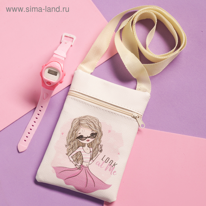 Подарочный набор Look at me: сумка, часы, цвет розовый - Фото 1