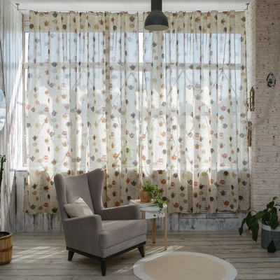 Штора портьерная «Этель»135×260 см, Чайники, полулён, 15% лён, 85% п/э