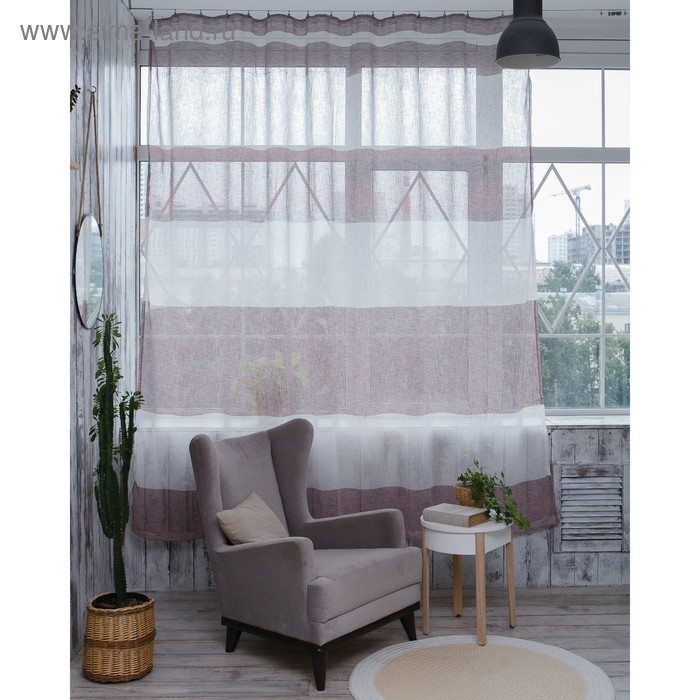 Штора портьерная «Этель» 135×260 см, Меланж бордо, б/утяжелителя, 15% лён, 80% хл. - Фото 1