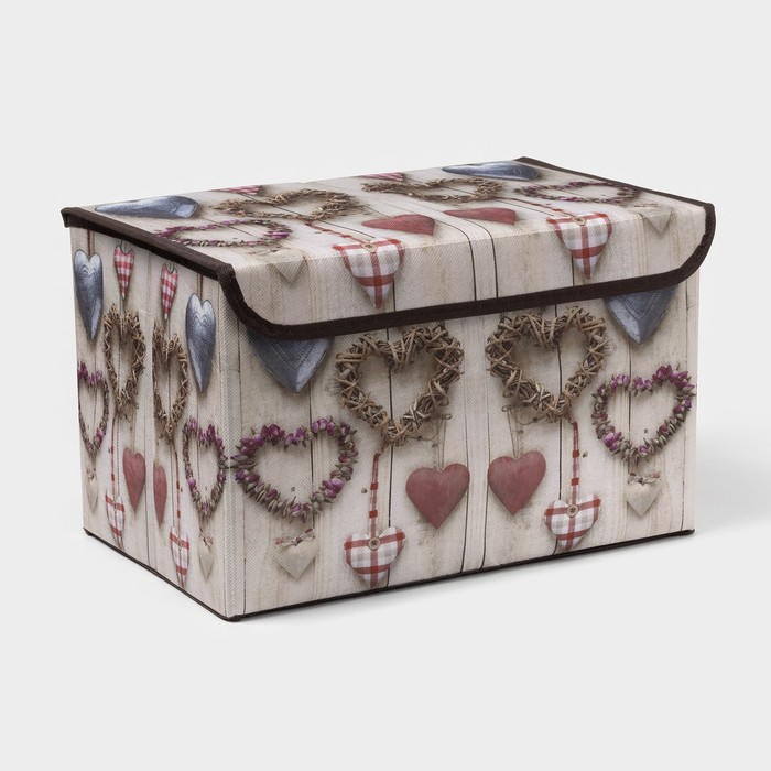 Короб стеллажный для хранения с крышкой «Сердца», 37×24×24 см - Фото 1