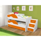 Кровать двухъярусная выкатная Матрешка Оранж/белый 800х1600 с ящиком и лестницей - фото 109833029