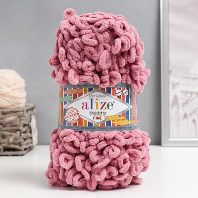 Плюшевая пряжа для вязания руками ALIZE, Puffy fine, 100% микрополиэстер, 14.5 м/100 г, (295 пыльная роза)