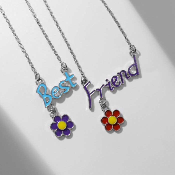

Кулоны «Неразлучники» best friends, цветы, цветные в серебре, 45 см