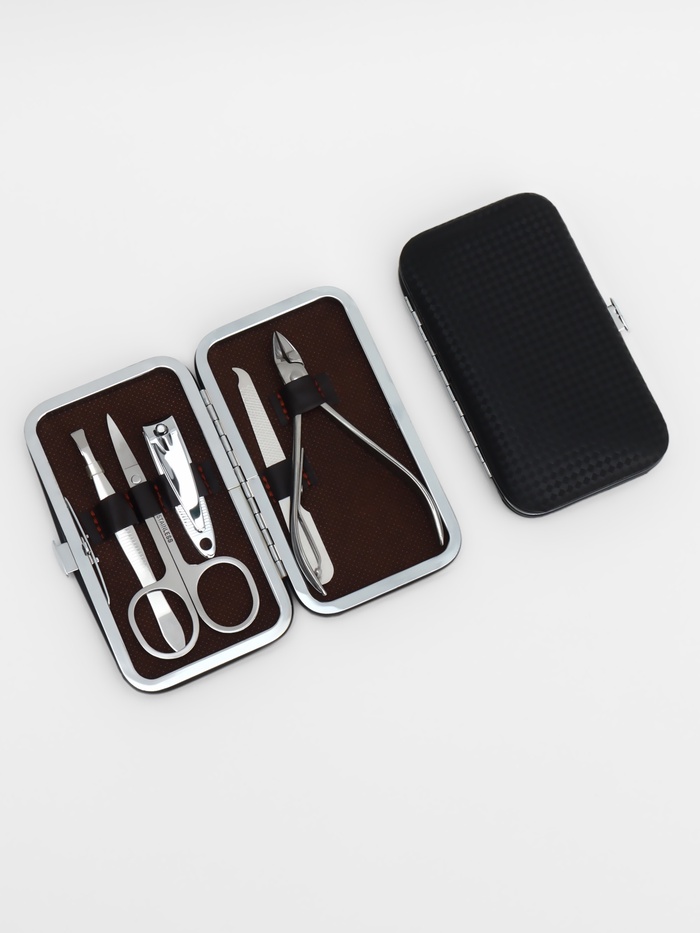Набор маникюрный, 5 предметов, в футляре, чёрный - Фото 1