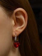 Серьги со стразами «Сердце» мерцание, бело-красные в серебре - Фото 3