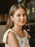 Серьги со стразами «Сердце» мерцание, бело-красные в серебре - Фото 2