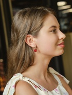 Серьги со стразами «Сердце» мерцание, бело-красные в серебре - Фото 7