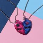 Кулоны «Неразлучники» яркие сердечки, цвет розово-синий в серебре, 45 см - фото 318183783