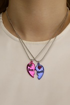 Кулоны парные на цепочке «Яркие сердечки», 45 см, синие, розовые в серебре - Фото 2