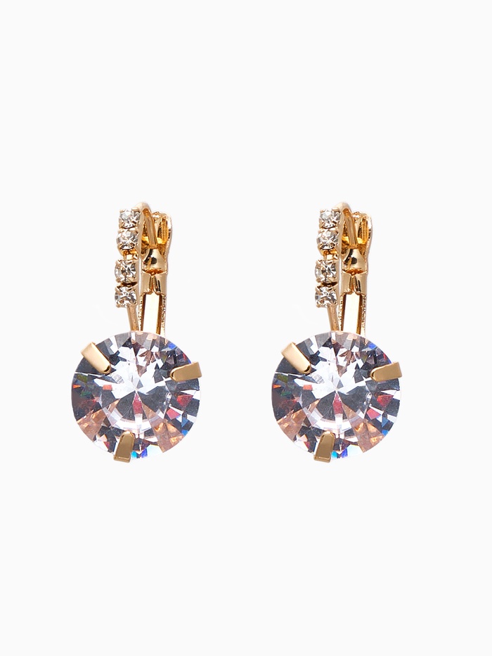 Серьги со стразами «Циркония» мини, круг, белые в золоте - Фото 1