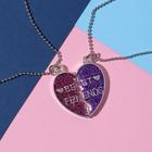 Кулоны «Неразлучники» яркие сердечки, цвет розово-фиолетовый в серебре, 45 см - фото 8457834