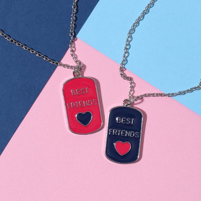 Кулоны "Неразлучники" медальоны, цвет сине-розовый в серебре, 45см - Фото 1