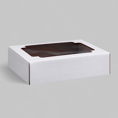 Коробка сборная без печати крышка-дно белая с окном 18×15×5 см