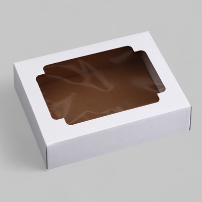Коробка сборная без печати крышка-дно белая с окном 18×15×5 см