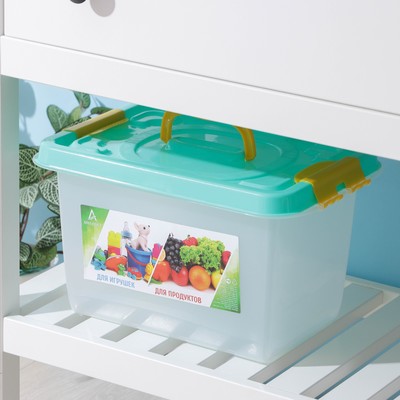 Контейнер для хранения с крышкой, 10 л, 35.9×24.2×21.1 см, прямоугольный, прозрачный, зелёный