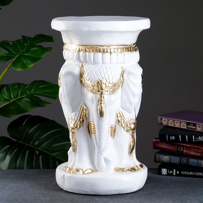 Фигура - подставка для мелочей «Три слона», консоль-столик, бело-золотая, 28×28×50 см